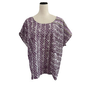 Marketplace Blouse Top Womens 2X Purple White Geo Print Boxy Relaxed Fit Cotton